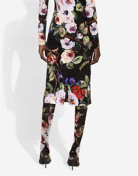 Charmeuse sheath dress with rose garden print.